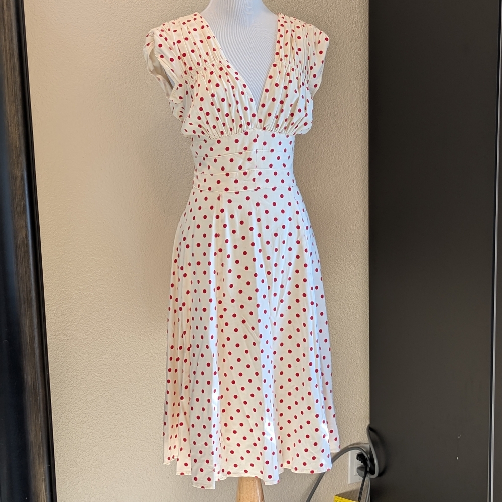 Trashy Diva 1940s Style Red Polka Dot Swing Dress Ivory Retro Size 2 NWT